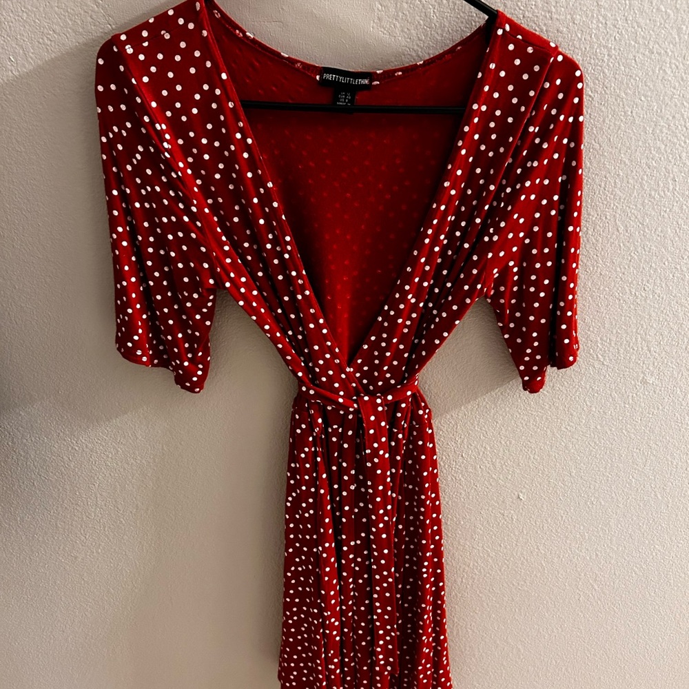 Deep Orange Polka Dot Wrap Dress